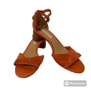 DIANE VON FURSTENBERG SANDALS BLOCK HEELS PEACH CORAL SUEDE LEATHER SIZE 8 SHOES